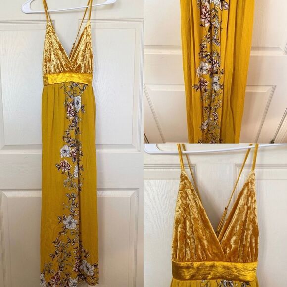 Velvet Halter Plunging Neckline Crisscross Open Back Halter Floral Maxi … - Picture 4 of 8